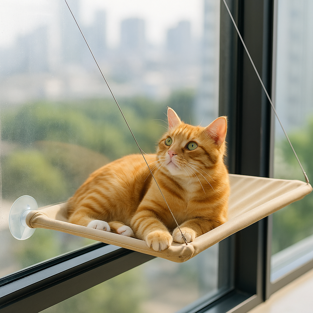 Hamac de fenêtre pour chat – Confort & design suspendu avec ventouses solides