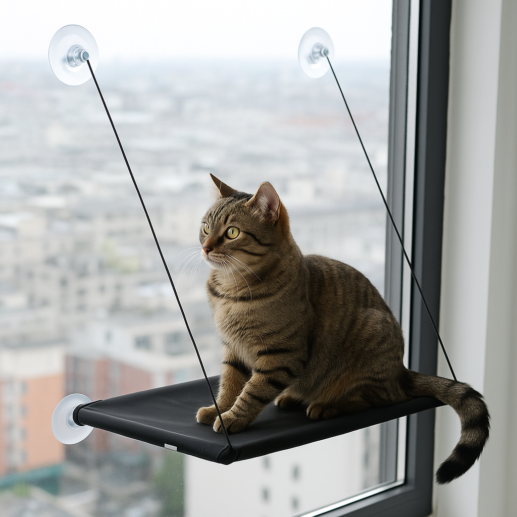 Hamac de fenêtre pour chat – Confort & design suspendu avec ventouses solides